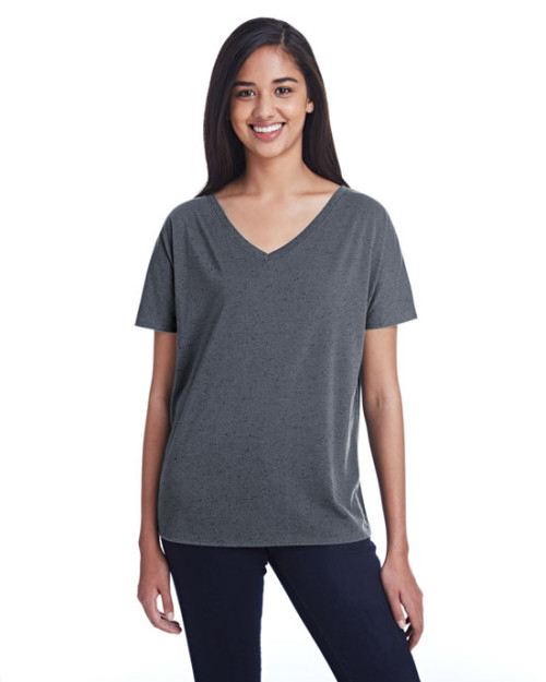 T-shirt Flowy pour femme à manches courtes et col en V en Triblend Fleck de Threadfast